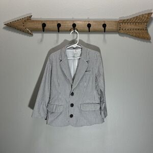 Gymboree Youth Boys Blazer Jacket Seersucker Lined Taupe & White XS